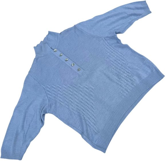 Aspa (Germany) Interlock Cable Knit Viscose Blend Polo Sweater Baby Blue : L - Picture 2 of 7